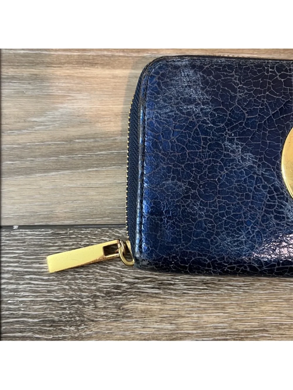 Tory Burch Black Leather Zip Wallet with Gold Logo